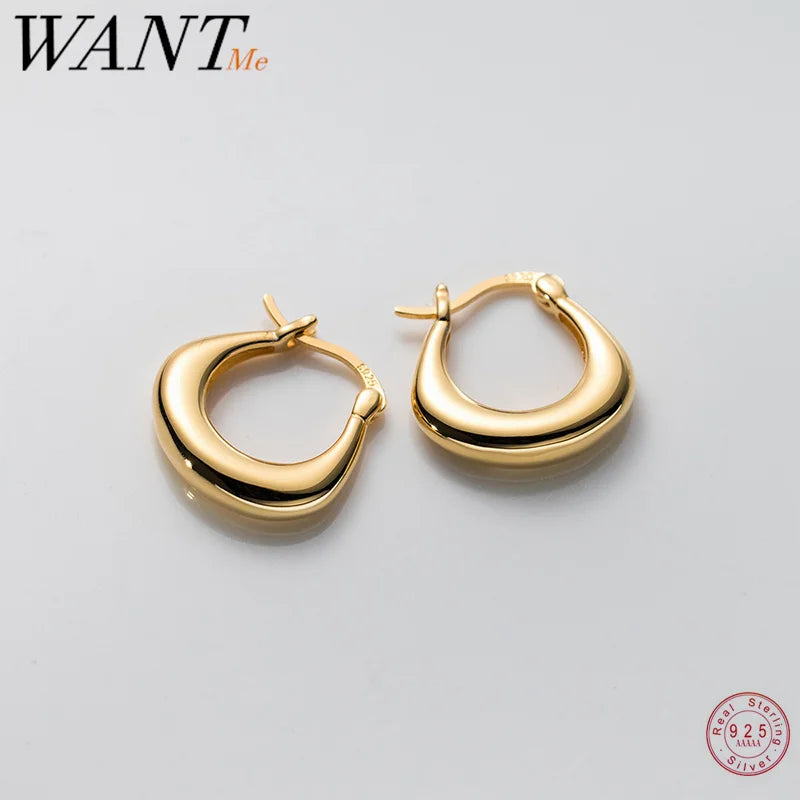 WANTME 925 Sterling Silver Statement Gold U-shaped Piercing Hoop Earrings for Women Fashion Simple European Loop Devise Jewelry