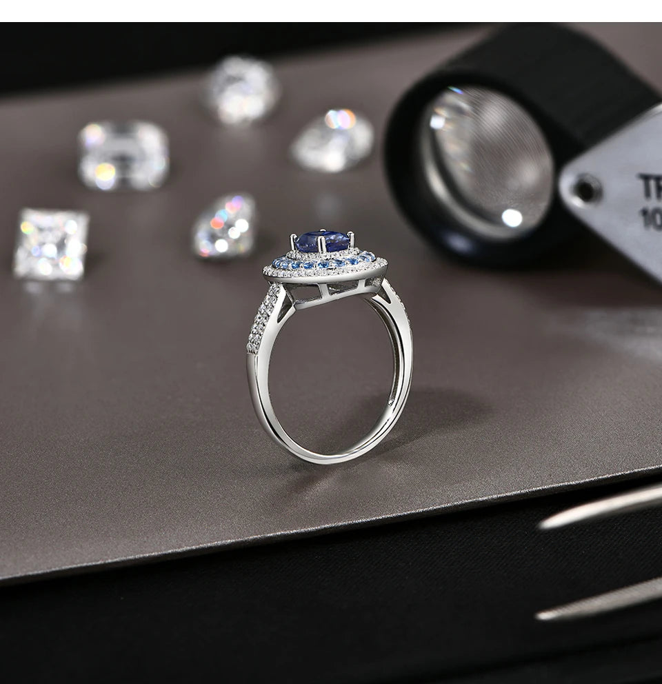 CHARMING Fashion 1.0CT Full Blue Moissanite Ring Lab Diamond 925 Sterling Silver for Women Fine Engagement Jewelry Gift Hot Sale