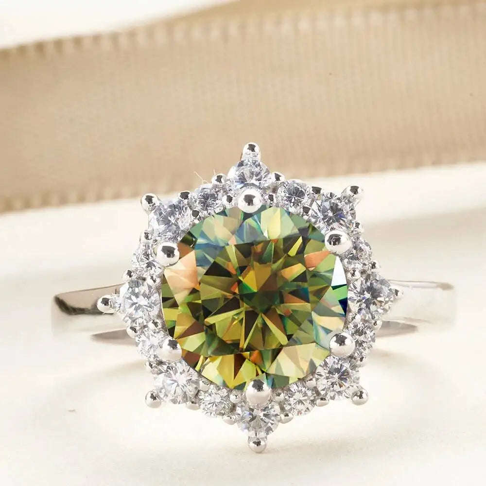 JH Real Moissanite Luxury Flower Ring 3.0Carat Diamond Fancy Wedding Rings For Women 925 Sterling Silver Fine Jewelry