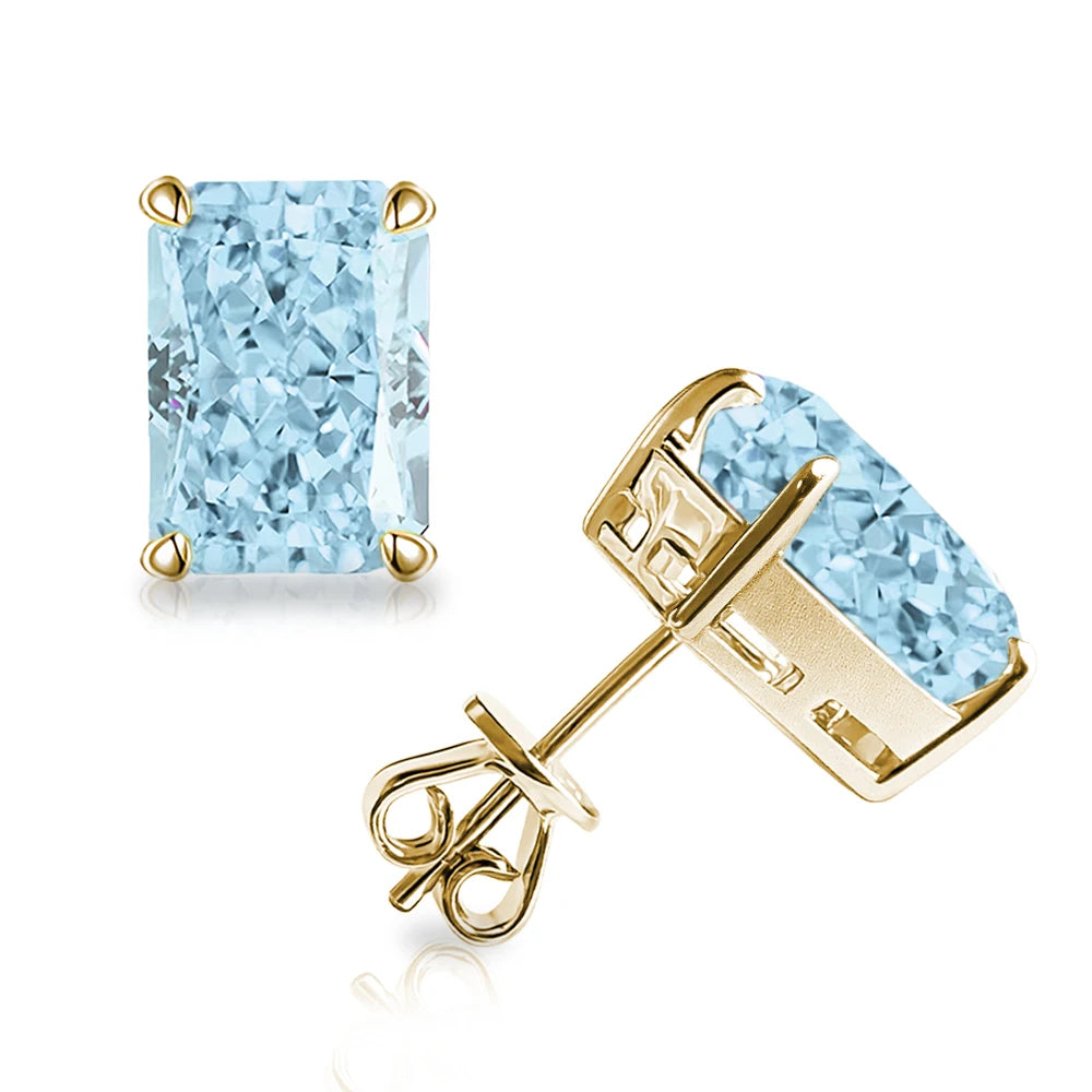 Bocarman Rectangular Ice Cut Mint Green Zircon Stud Earrings S925 Sterling Silver Rhodium Plated Fine Jewelry 8x10mm