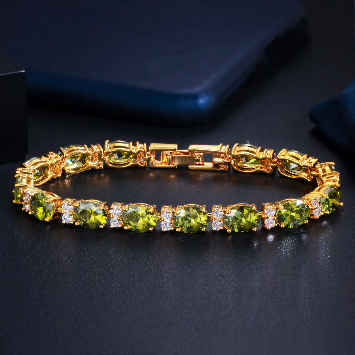 Pera Fashion Summer Style Light Blue Crystal Tennis Bangles for Women Silver Color Big Round Cubic Zirconia Link Bracelets B107