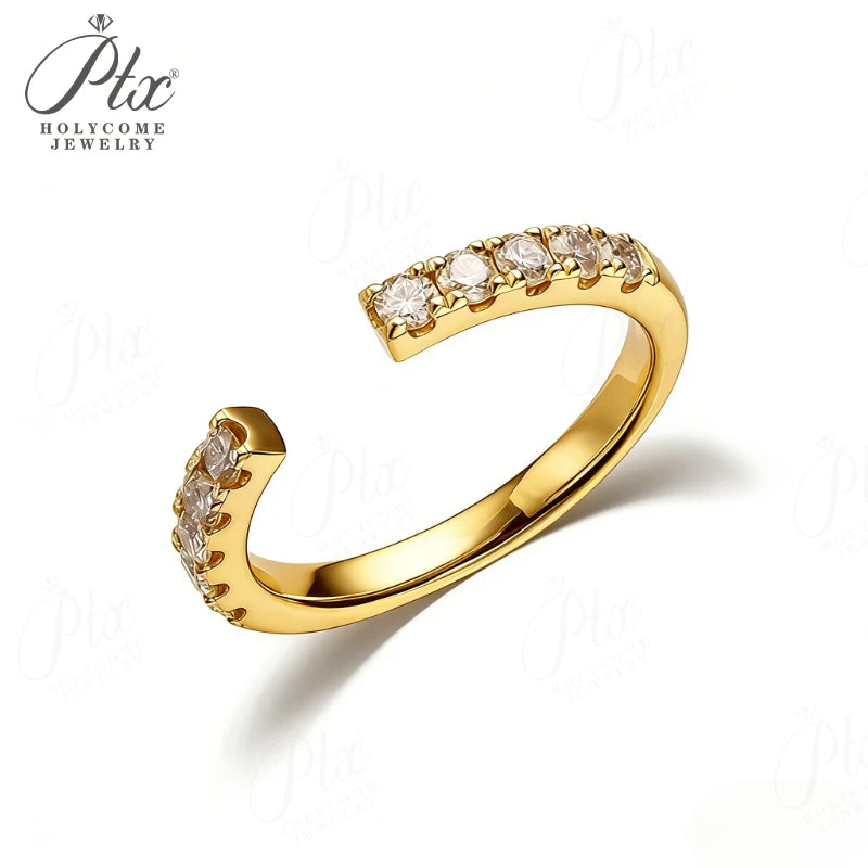 Open Ring All Lab Grown Diamond Round Cut Real 10K Gold Wedding Customized for Women Stackable Daily Charms Holycome Jewelry