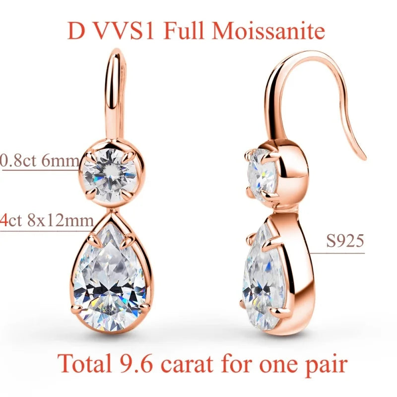 NKHOG 4CT Full Moissanite Drop Earrings Certified 925 Sterling Silver Dangle Earring For Woman Wedding Teardrop Jewelry Gift