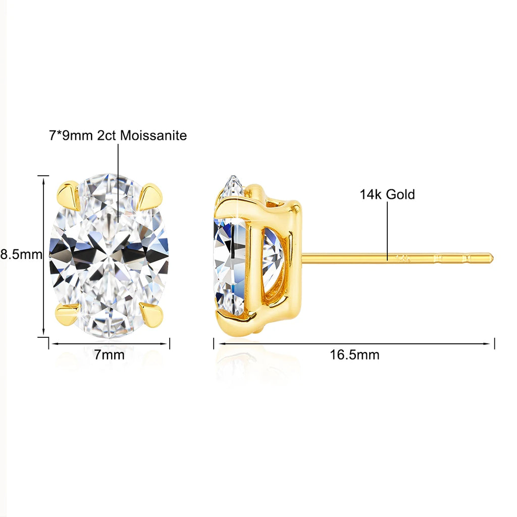 Classic 14K Gold Egg Shaped Moissanite Stud Earrings Oval Natural Zircon Trendy Engagement Ear Stud for Women Wedding Jewelry