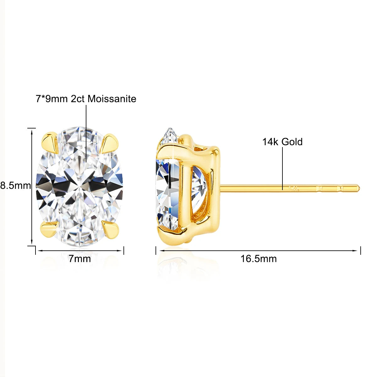 Classic 14K Gold Egg Shaped Moissanite Stud Earrings Oval Natural Zircon Trendy Engagement Ear Stud for Women Wedding Jewelry