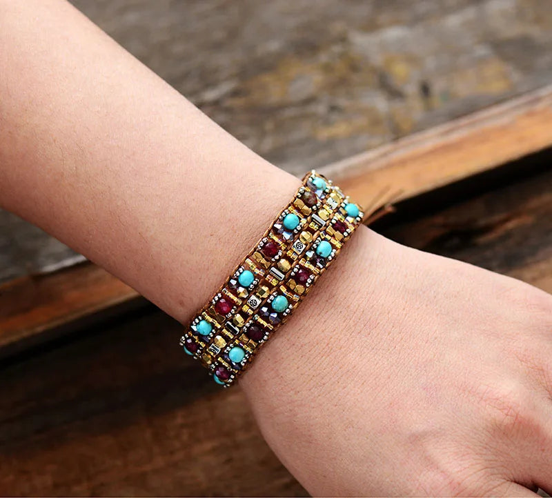Boho Bracelets High End Natural Stones Wax Cord Wrap Bracelet Semi Precious Stone Beaded Cuff Bracelet Fashion Jewelry Dropship