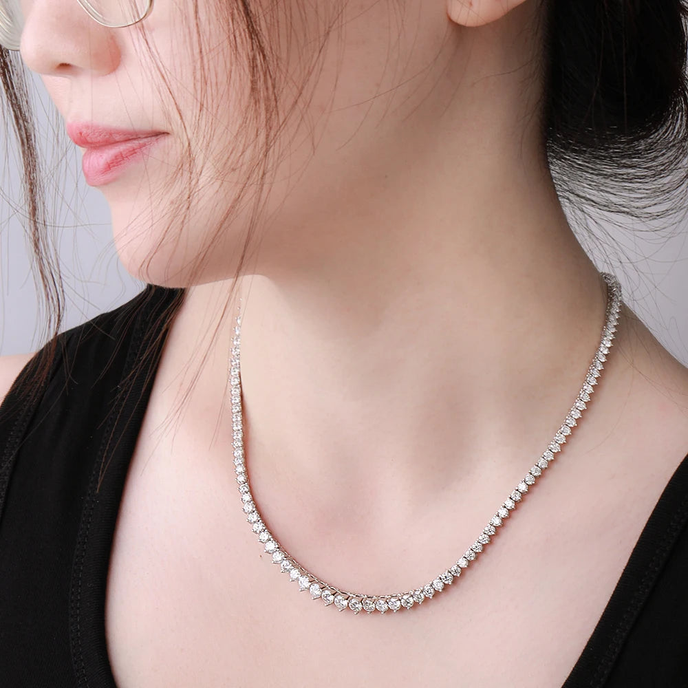 BXINY Gradual Round Moissanite Curved Tennis Necklace S925 Silver Gradient Round Diamonds for Women Wedding Bride Choker Jewelry