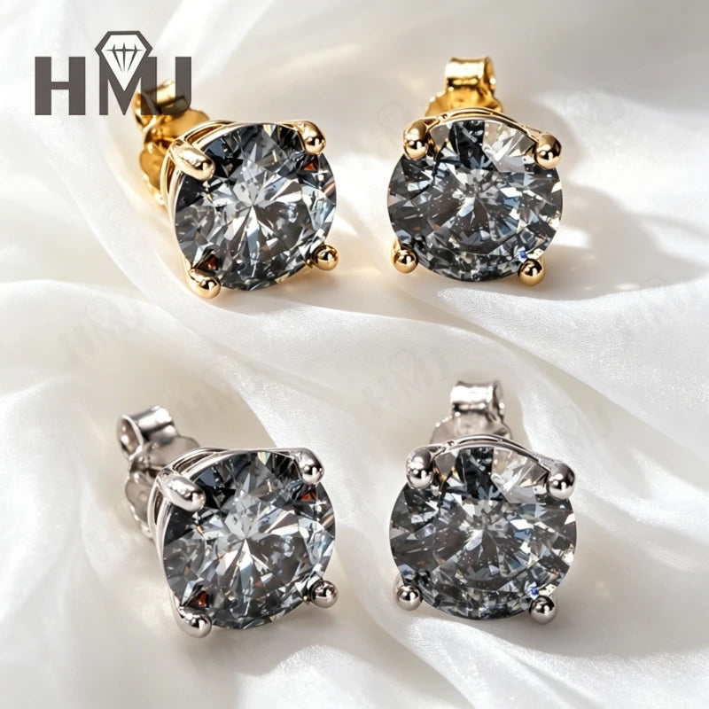 925 Sterling Silver Earrings Unique Salt and Pepper Diamond Gray Round Cut Anniversary Mother's Day Gift Fine Jewelry for Her