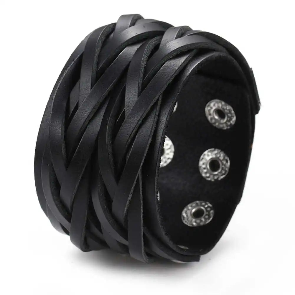 2 Pcs Punk Leather Cuff Bracelet Adjustable Straps Wrap Bracelets Cuff Gothic Leather Wristbands for Men, Women
