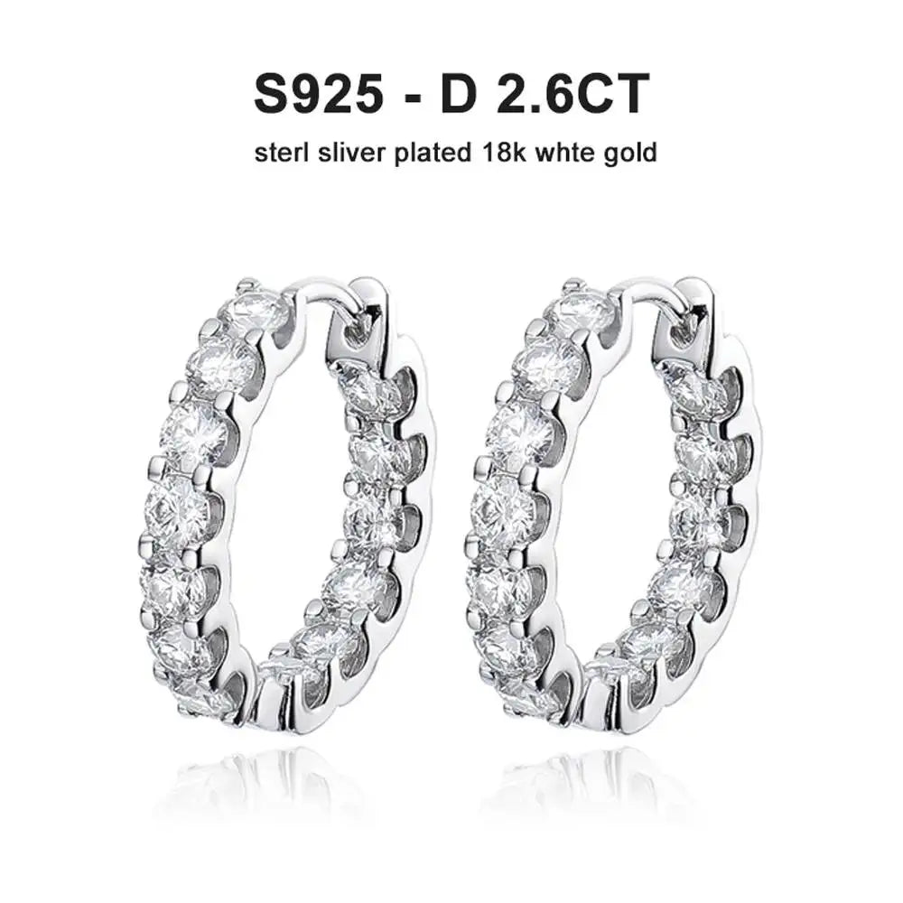 2.6Ct D Color Moissanite 925 Sterling Sliver Plated White Gold Hoop Earring For Women Wedding Party Jewelry