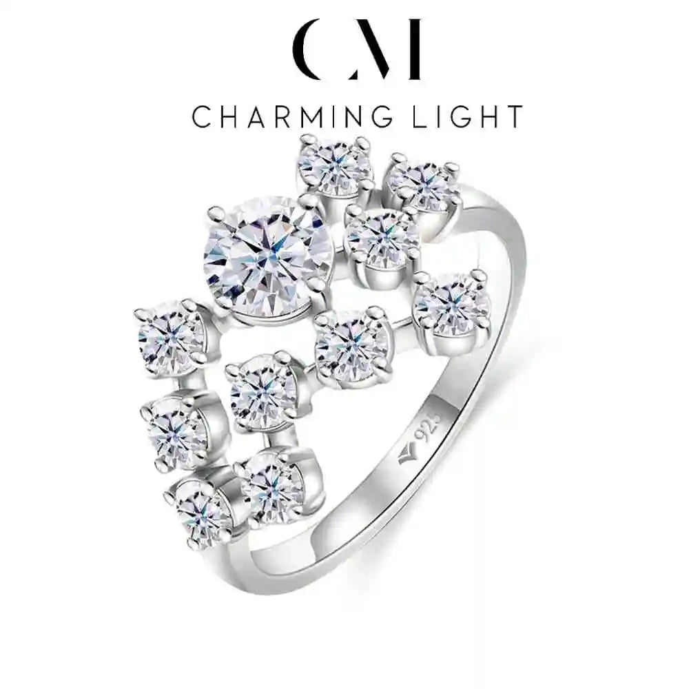 CHARMING 1CT 925 Sterling Silver Moissanite Diamond Rings for Women Handmade  6.5mm Round Cut Ring Engagement Bride Wedding Gift