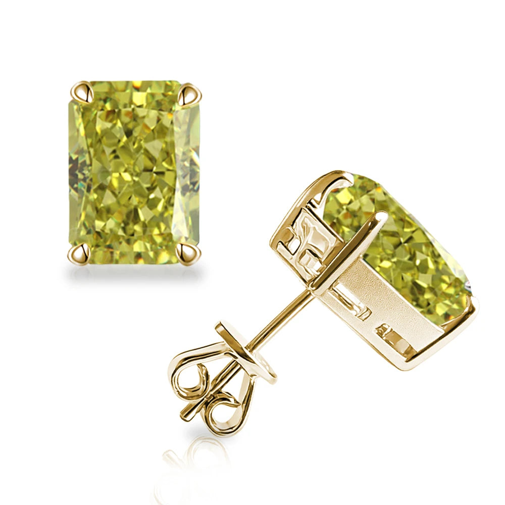 Bocarman Rectangular Ice Cut Mint Green Zircon Stud Earrings S925 Sterling Silver Rhodium Plated Fine Jewelry 8x10mm