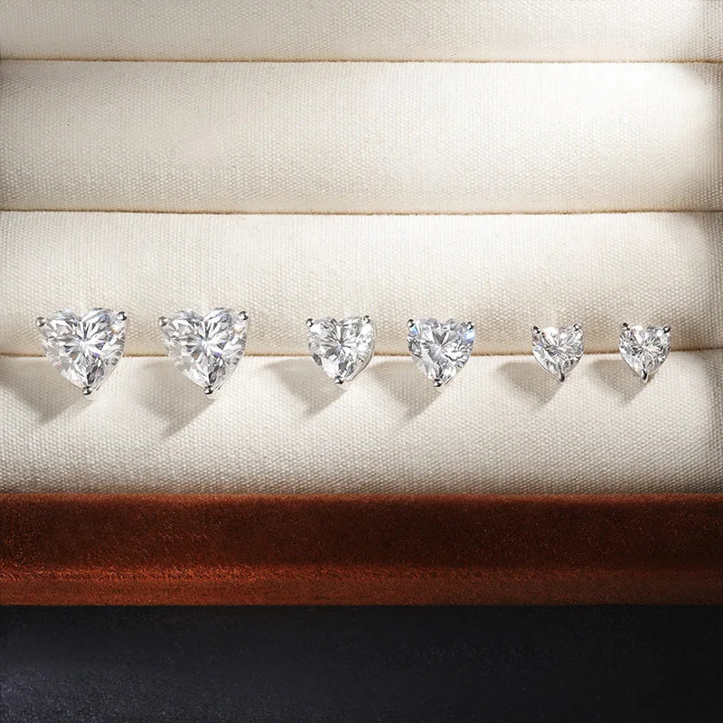 OEVAS 1/2/4 Carat 6.5/8/10mm D Color Heart Moissanite Diamond Stud Earrings For Women 925 Sterling Silver Party Fine Jewelry
