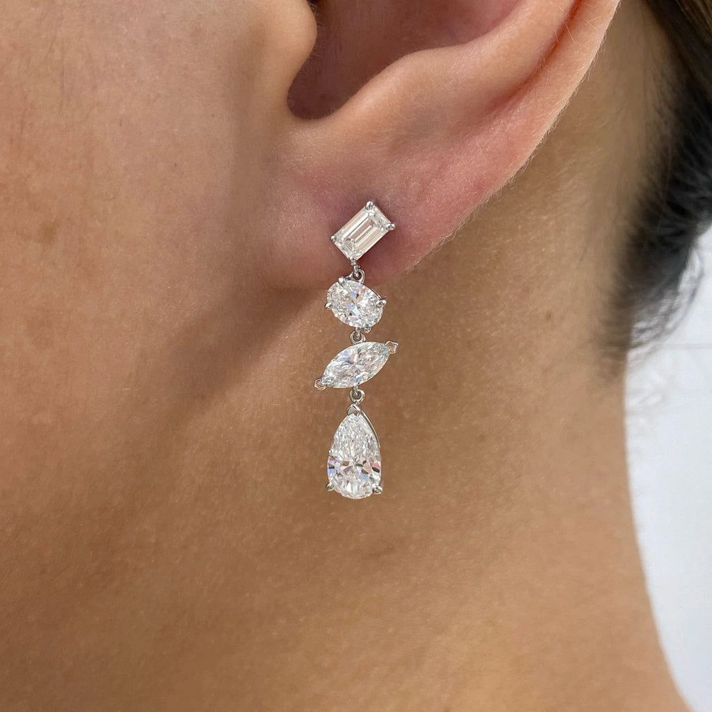 Solid Platinum 950 Dangle Earrings 3.6ctw Mix Shape Lab Grown Diamond DEF VS-VVS Push Back Diamond Earrings For Lady