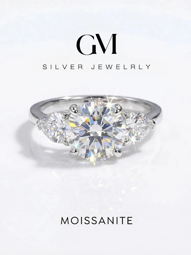 925 Sterling Silver Luxury 3CT Big Moissanite Diamond Rings for Women Double Heart Zircon Eternity Engagement Fine Jewelry