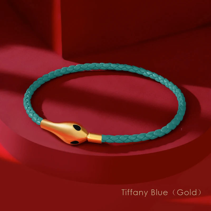 Classic Design Luxury Snakehead Bangles for Women Fashion Jewelry Genuine Braided Leather Bracelets Party Gifts Wholesale