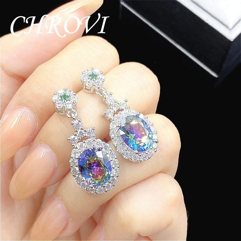 Fashion 925 sterling silver simple multi-color long-style earrings for women. Elegant ear accessories.