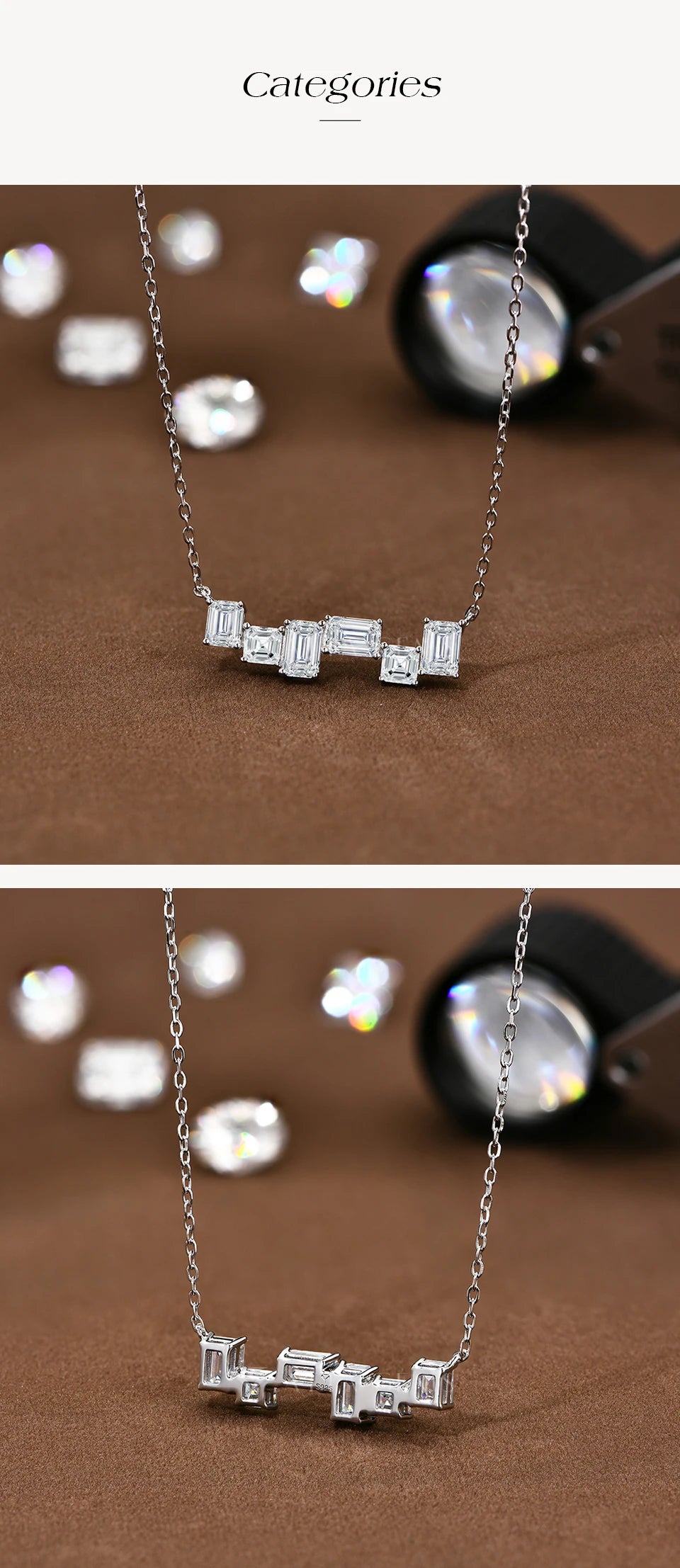 ATTAGEMS Baguette Emerald Cut Moissanite Jewelry Set for Women Rings Earrings Necklace S925 Sterling Silver 3 Piece Wedding Gift