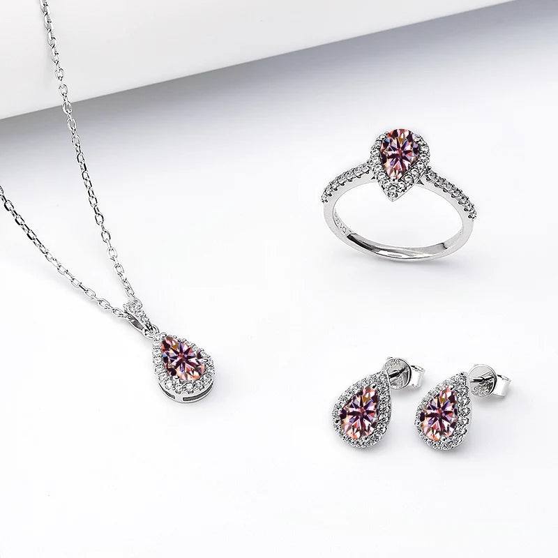 Jewelry Set Moissanite Jewelry Set Pear-shaped It Includes Ring Necklace & Earrings Suitable for Weddings and Ideal As A Gift