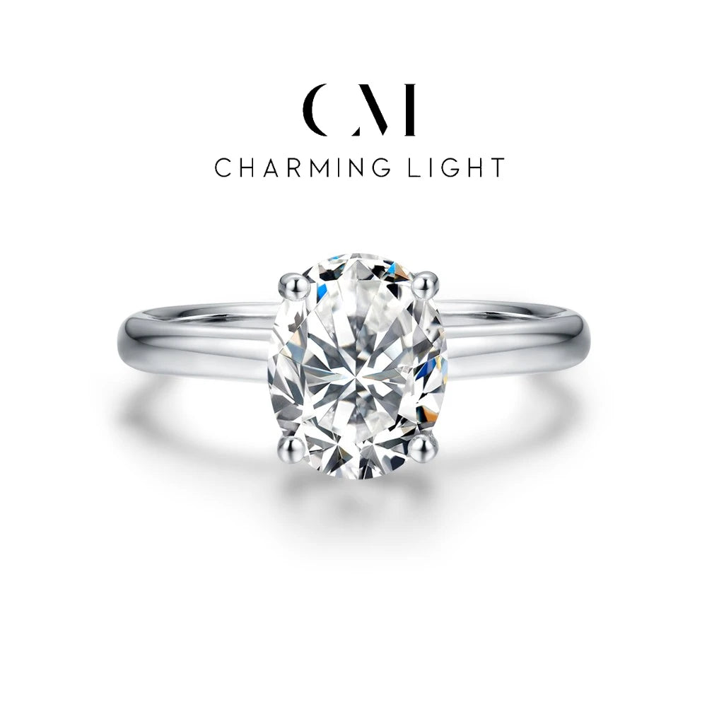 CHARMING Luxury 2.0CT Moissanite Rings Lab Diamond 10*7mm Engagement Wedding Rings 925 Sterling Silver Women Finger Band Jewely