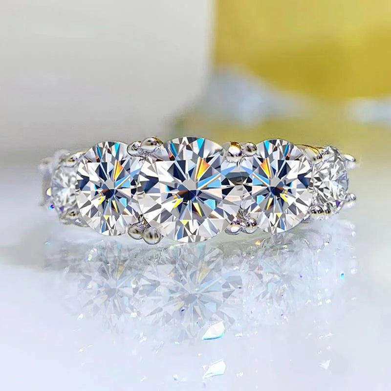 18k Plated 3.6CT All Moissanite Rings for Women 5 Stones Sparkling Diamond Wedding Band S925 Sterling Silver Jewelry Gift