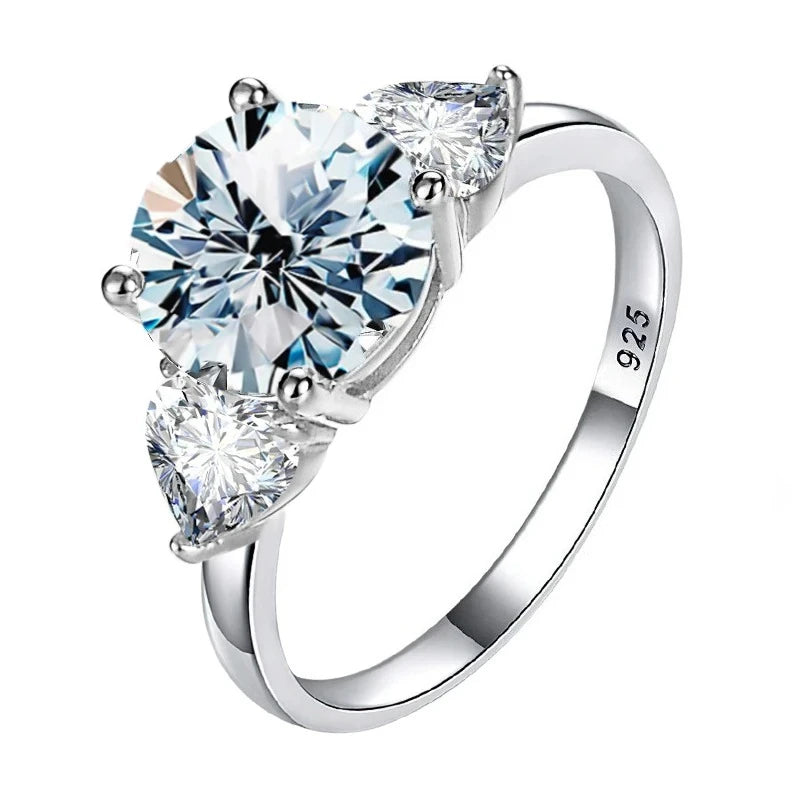 925 Sterling Silver Luxury 3CT Big Moissanite Diamond Rings for Women Double Heart Zircon Eternity Engagement Fine Jewelry