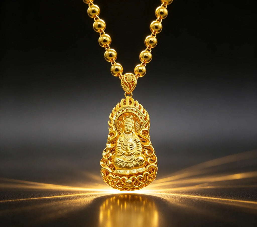 9999 Real Gold Round Bead Necklace Pendant Male Domineering Eagle Pendant Square Brand Clothed Drag  birthday gift