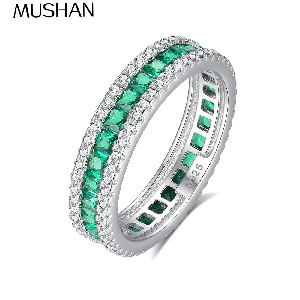 MUSHAN Luxury Jewelry Square Rainbow Gemstones Ring for Women 925 Sterling Silver Rings Bands S925 Luxury Fine Jewelry