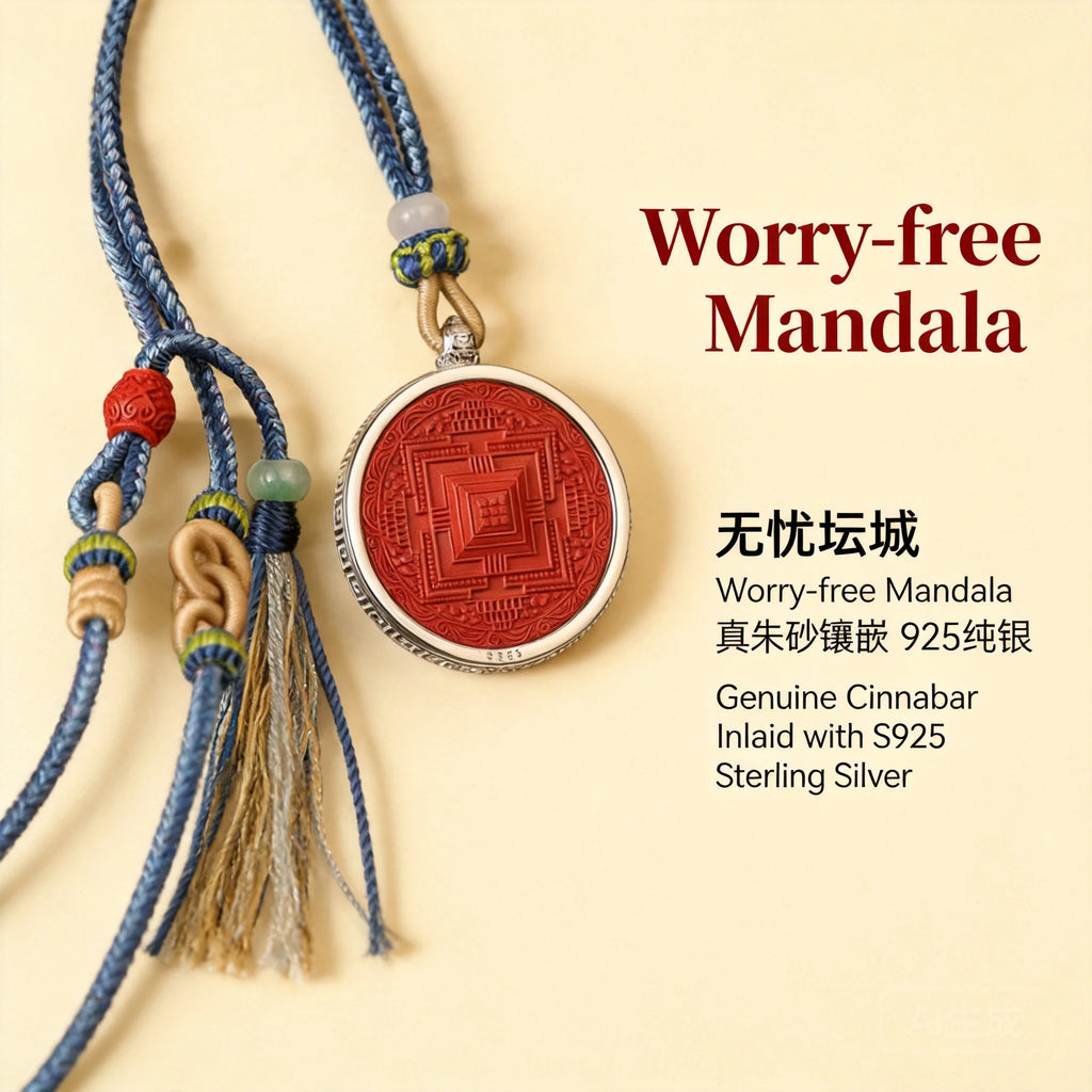 S925 Sterling Silver Inlaid Cinnabar Mandala Pendant Six True Words Necklace Chinese Style Good Luck Fortune Amulet Men Women