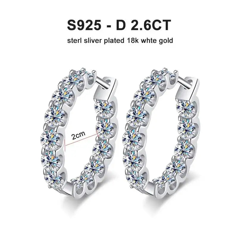 2.6Ct D Color Moissanite 925 Sterling Sliver Plated White Gold Hoop Earring For Women Wedding Party Jewelry