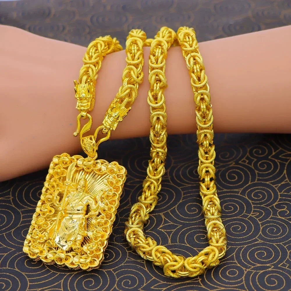 9999 Real Gold Round Bead Necklace Pendant Male Domineering Eagle Pendant Square Brand Clothed Drag  birthday gift