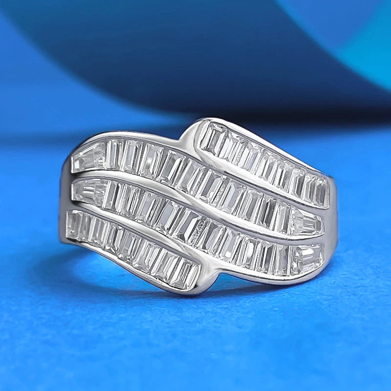 NewS925Sterling SilverTSquare Row Diamond Zirconia Line High-End Luxury Ring for Women, In-Stock Wholesale