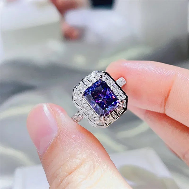 FCGJHW 3CT Radiant Cut Blue Moissanite Rings S925 Silver For Women Men Sapphire Rectangle Diamond Wedding Bands Jewelry 2026
