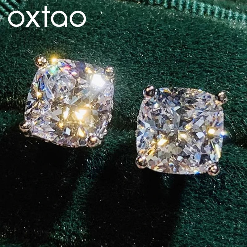 OXTAO Cushion Cut 2ct Moissanite Solitaire Stud Earrings Versatile Female Everyday Earrings Temperament Jewelry 14K Gold Filled