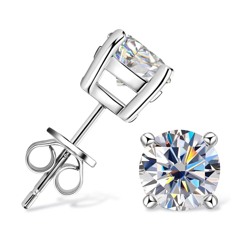 Sweetrain 925 Silver GRA Certified 0.1-2CT Moissanite Stud Earrings D/VVS1 Lab Diamond Four-jaw Earring Women Wedding Jewelry