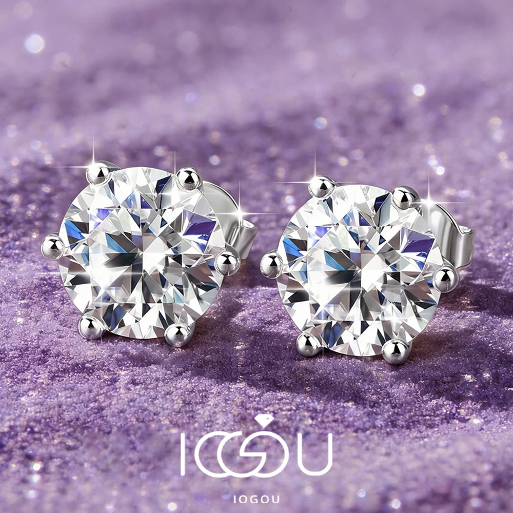 IOGOU 1.0ct 2.0ct D Round Moissanite Earrings Stud Gold Filled 3ct 0.5ct Piercing Ear Jewelry for Women Men GRA Certiicate Gifts
