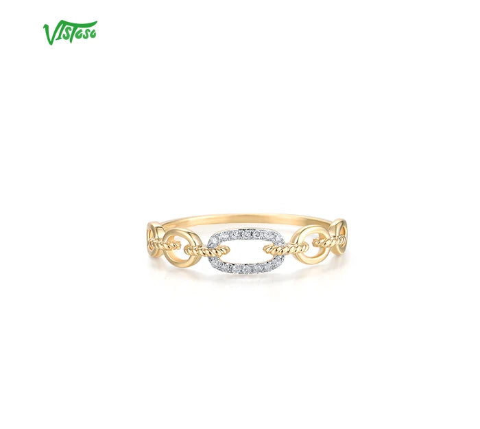 VISTOSO Pure 14K/9K Yellow Gold Ring For Women Sparkling Diamond Chain Link Stackable Concise Wedding Gift Chic Fine Jewelry