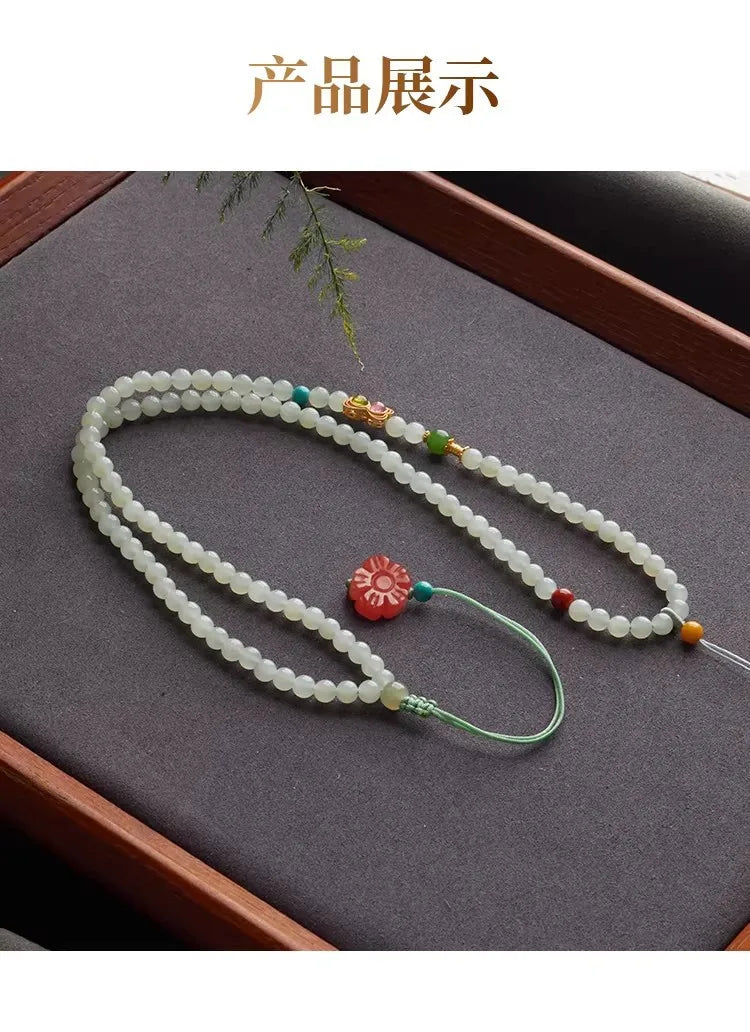 Natural Light Blue Hetian Jade Pendant Necklace Cord for Women Delicate Elegant Sweater Chain Gifts