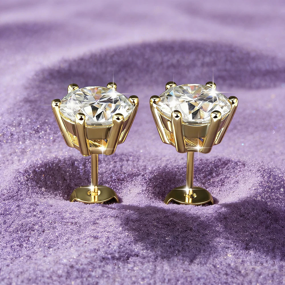 IOGOU 1.0ct 2.0ct D Round Moissanite Earrings Stud Gold Filled 3ct 0.5ct Piercing Ear Jewelry for Women Men GRA Certiicate Gifts
