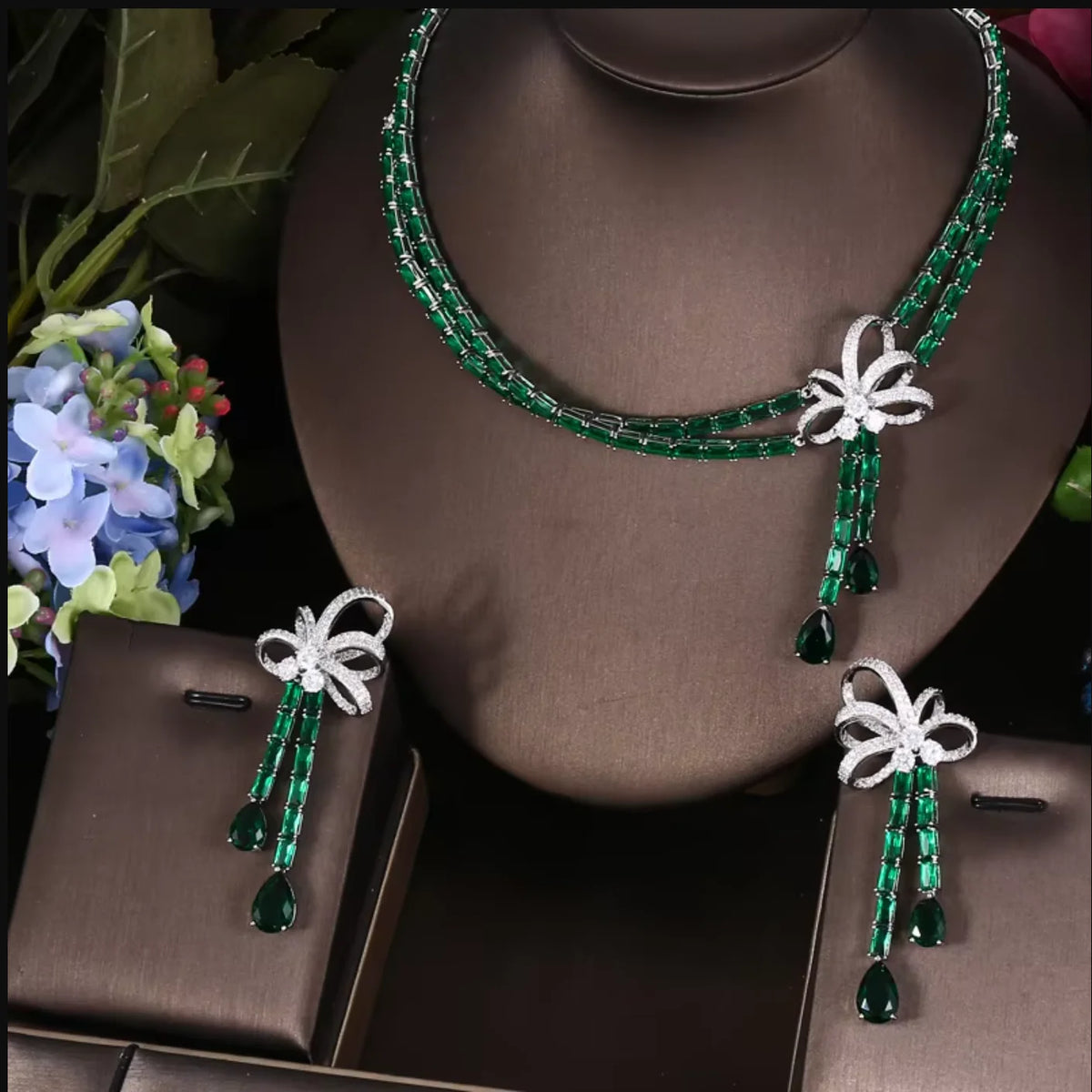 Janekelly 2pcs Bridal Zirconia Full Jewelry Sets For Women Party, Luxury Dubai Nigeria CZ Crystal Wedding necklace sets
