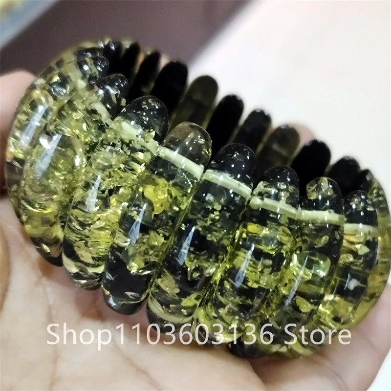 Natural Colorful Amber Bracelet Women Healing Gemstone Fine Jewelry Genuine Baltic Flower Ambers Square Beads Bracelets Bangles