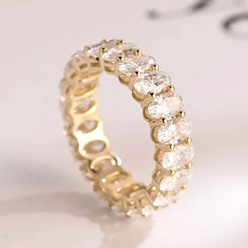 RAPRGOLD GRA Certified 0.5ct Oval Cut Moissanite Eternity Ring for Women Lab Diamond Engagement Wedding Rings Fine Jewelry Gifts