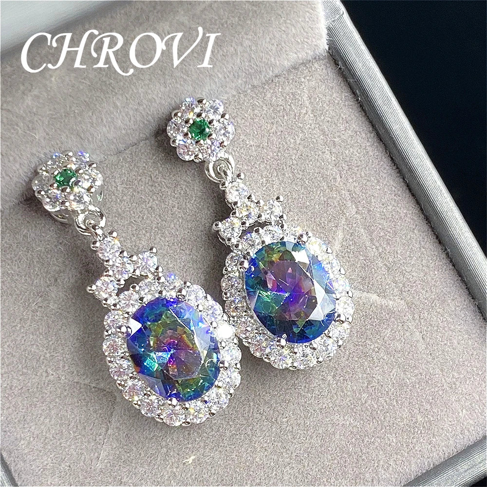 Fashion 925 sterling silver simple multi-color long-style earrings for women. Elegant ear accessories.