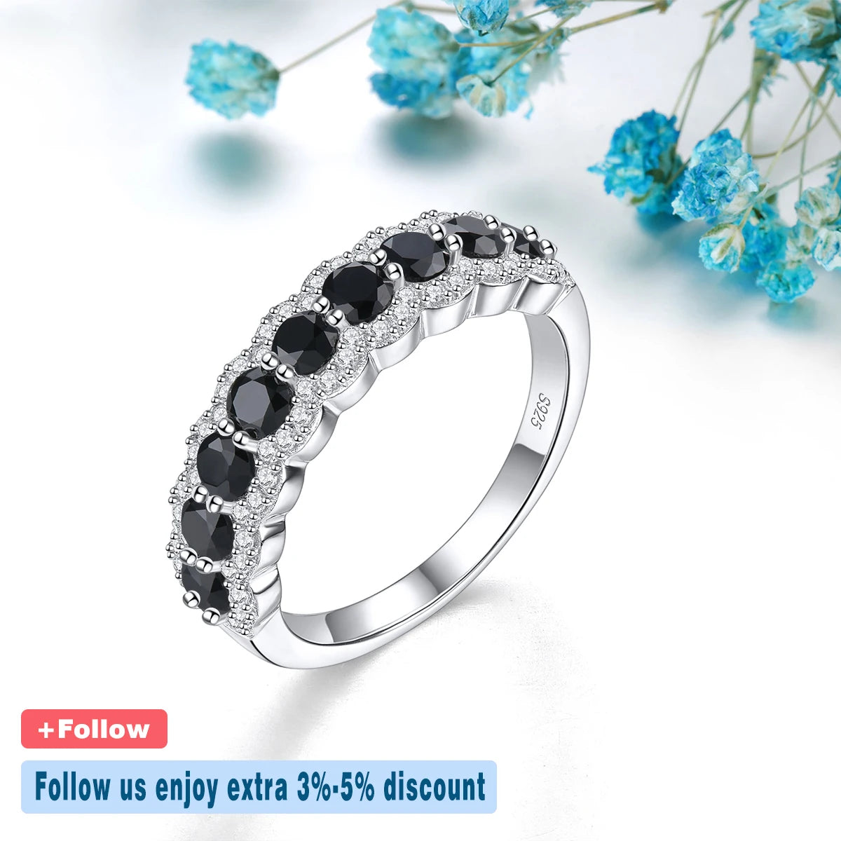 Natural Black Spinel Silver Rings 1.2 Carats Genuine Black Gemstone Faced Cutting S925 Women's Daily Birthday New Year Gifts