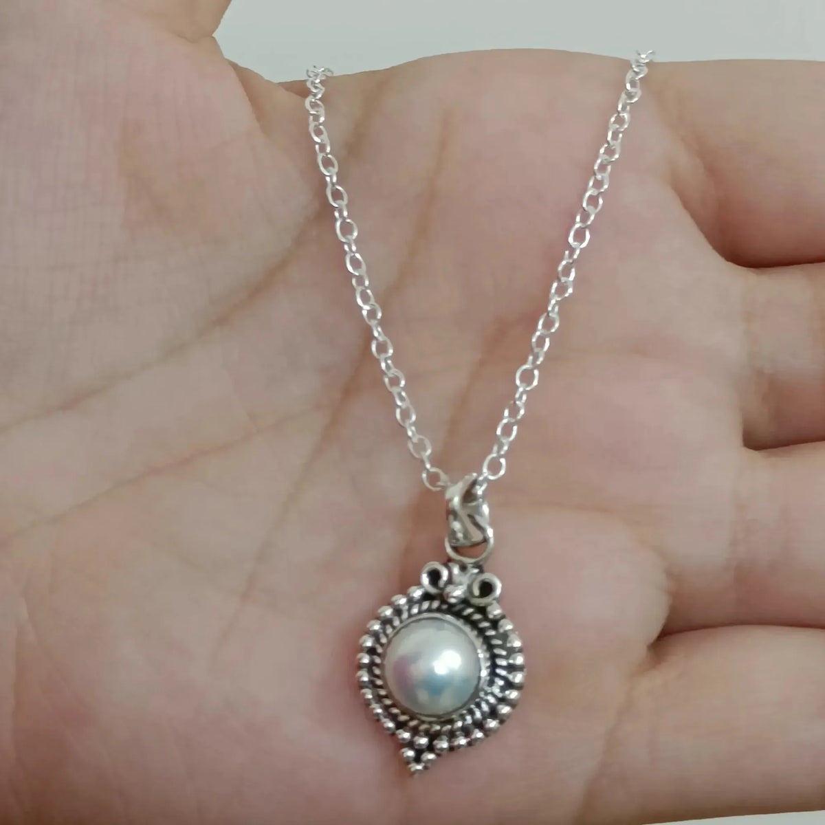 Freshwater Pearl Necklace 925 Sterling Silver Jewelry Handmade Necklace gift for her