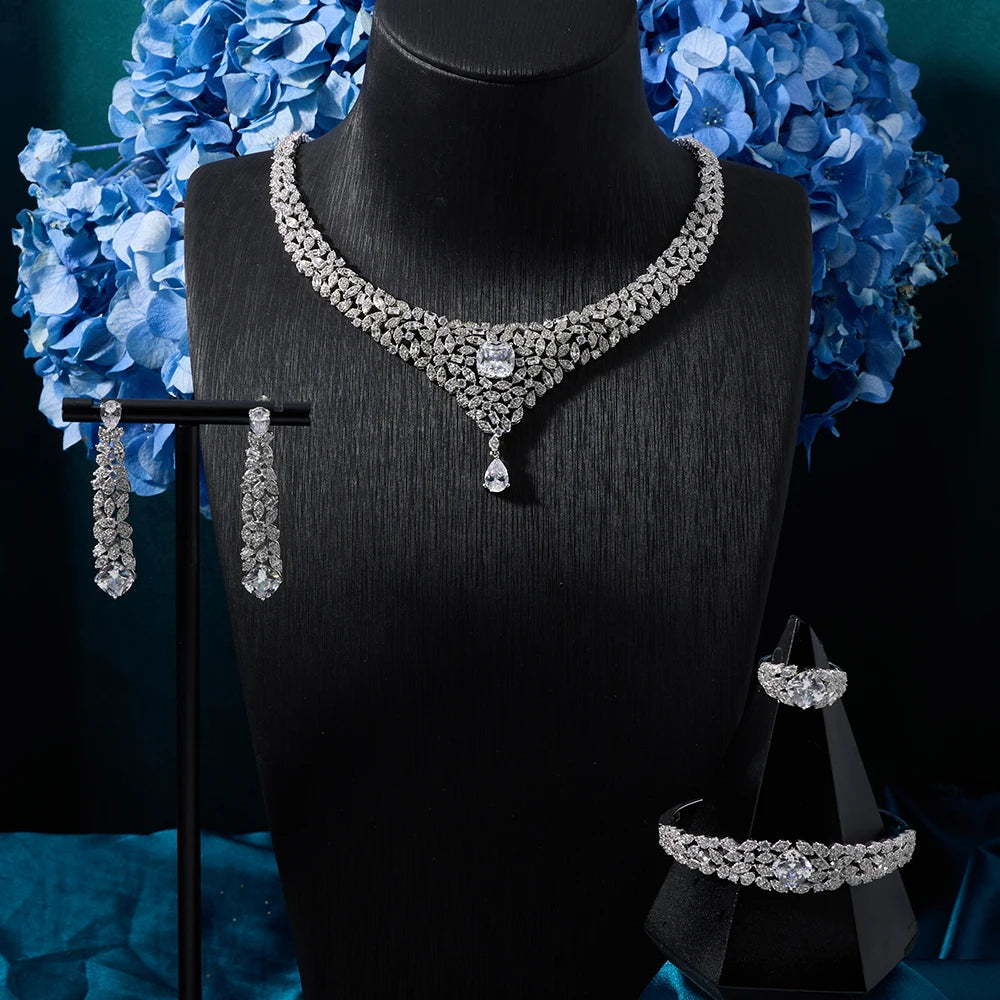 023818 Women Necklace Sets Cubic Zirconia Bridal Jewelry DuBai Saudi Wedding Engagement Party Festival Jewel Accessory