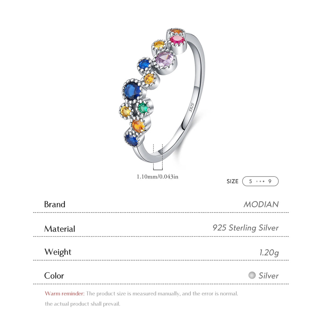 MODIAN 925 Sterling Silver Multi-Color Zirconia Ring Dazzling Sparkling Finger Rings  For Women Luxury Fine Jewelry Party Gift