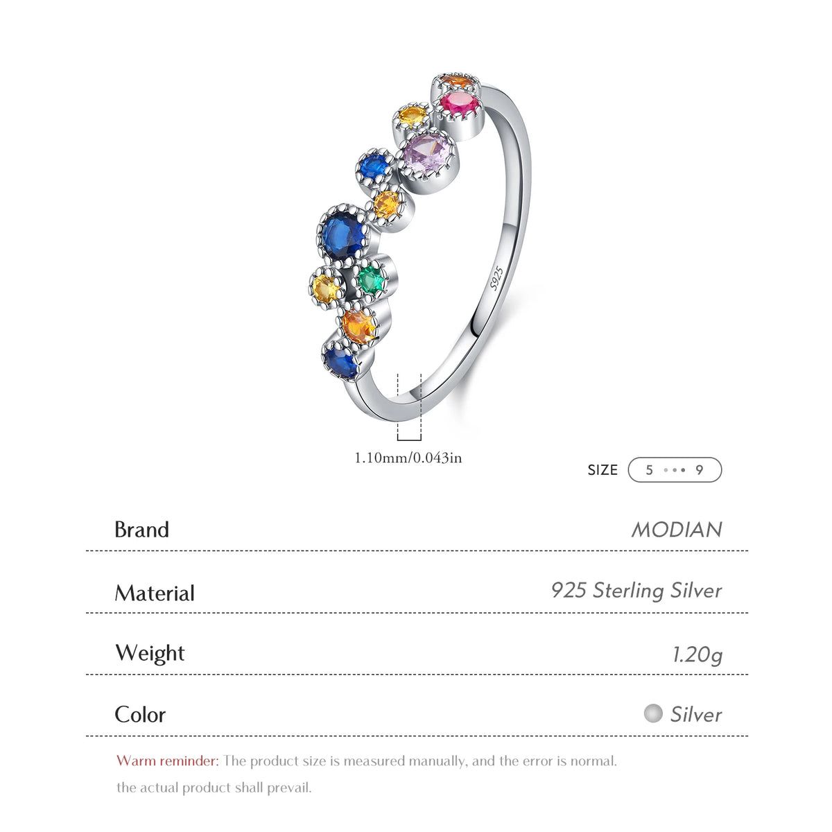 MODIAN 925 Sterling Silver Multi-Color Zirconia Ring Dazzling Sparkling Finger Rings  For Women Luxury Fine Jewelry Party Gift
