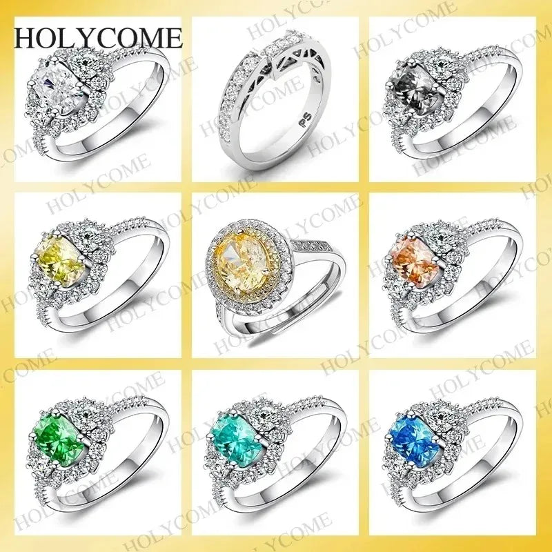 18k White Gold Plated All  Lab Diamond Rings Adjustable Sparkling Wedding Band 10K 14K PT950 Fine Engagement Jewelry for Women