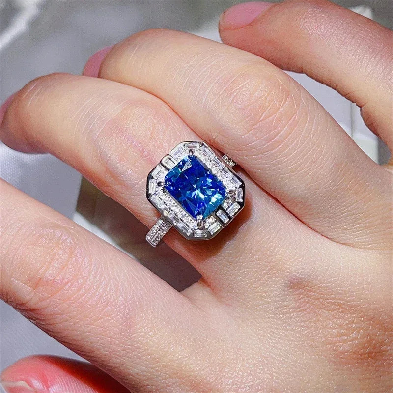 FCGJHW 3CT Radiant Cut Blue Moissanite Rings S925 Silver For Women Men Sapphire Rectangle Diamond Wedding Bands Jewelry 2026